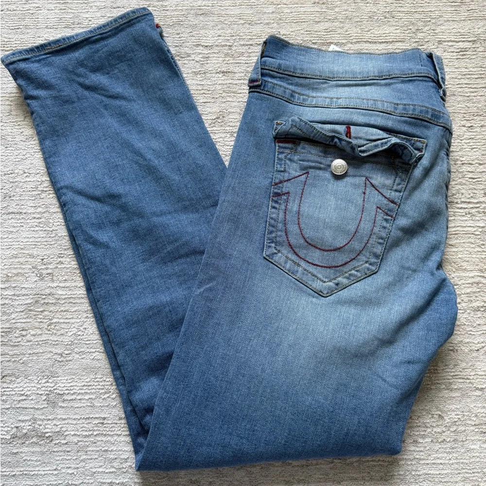 True Religion Men’s Ricky Straight Red Stitch Jeans (Size 36) - Picture 1 of 6